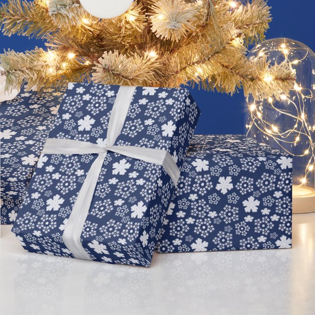 Blue Star and Snowflake Christmas Winter Pattern Wrapping Paper (Holidays)