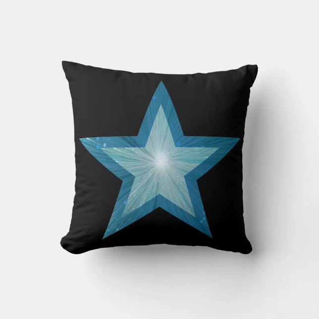 Blue Star black throw pillow square blue back (Front)