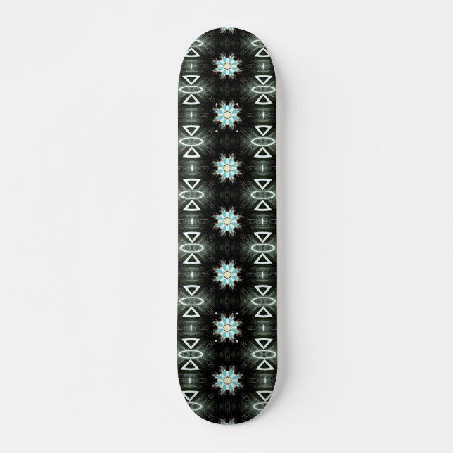 blue star-burst geometric black skateboard (Front)