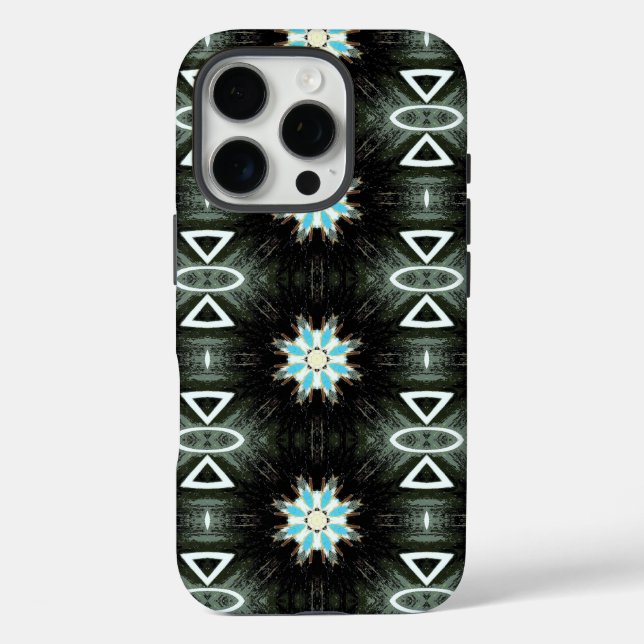 blue star-burst geometric on black Case-Mate iPhone case (Back)