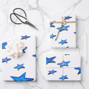 Blue star Christmas Decoration photo with text Wrapping Paper Sheet