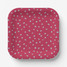 Blue Star Doodles Scattered on Red