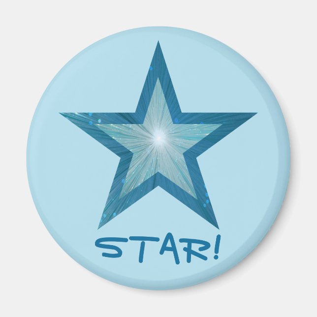 Blue Star fridge 'STAR!' magnet round pale blue (Front)