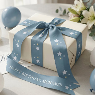 Blue Star Goose Happy Birthday Personalised Ribbon Satin Ribbon