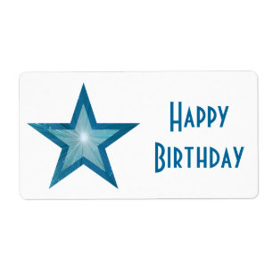 Blue Star 'Happy Birthday' label large white