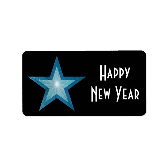 Blue Star Happy New Year medium large black Address Label