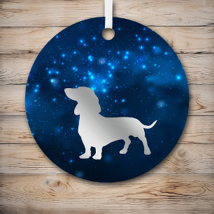 Blue Star Lights Dachshund Dog Christmas Metal Tree Decoration