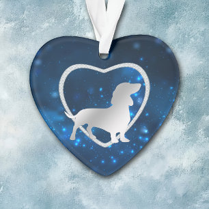 Blue Star Lights Dachshund Dog Ornament