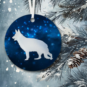 Blue Star Lights German Shepherd Christmas Metal Tree Decoration