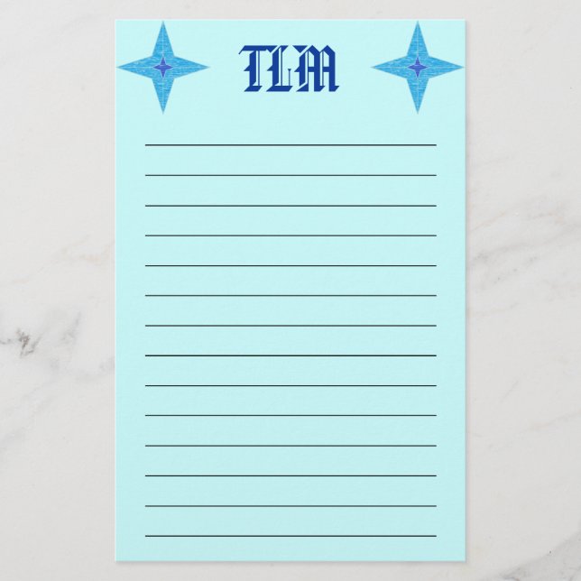 Blue Star Monogrammed Stationery Lined (Front)
