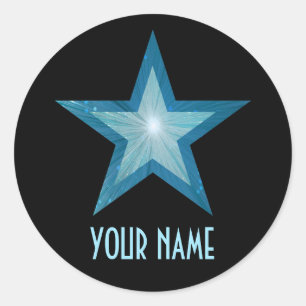 Blue Star 'Name' round sticker black