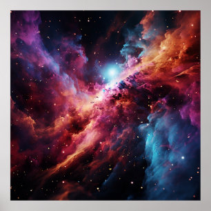 Blue Star Nebula Swirling Space Waves Poster