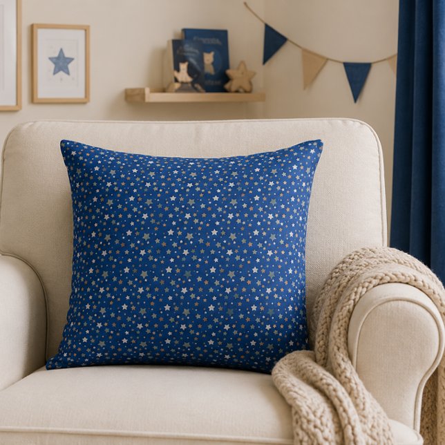 Blue Star Nursery Throw Pillow Cushion (Blue star nursery throw pillow adding timeless celestial charm to a cozy modern baby room.
)