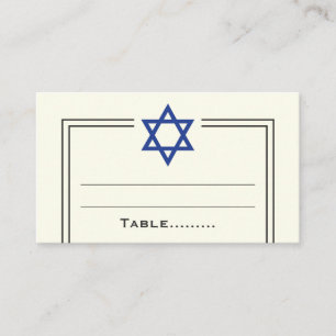 Blue Star of David Bar Mitzvah place card