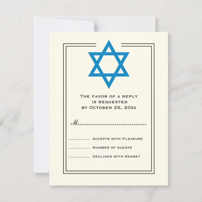 Blue Star of David Bar Mitzvah reply card (Front)