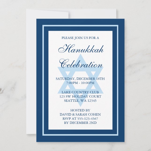 Blue Star Of David Hanukkah Holiday Party Invitation (Front)