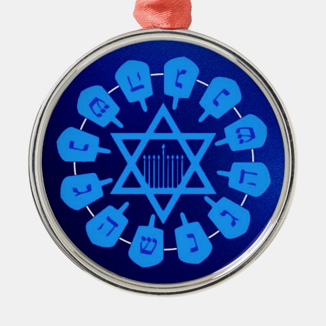 Blue Star Of David Hanukkah Metal Ornament (Front)