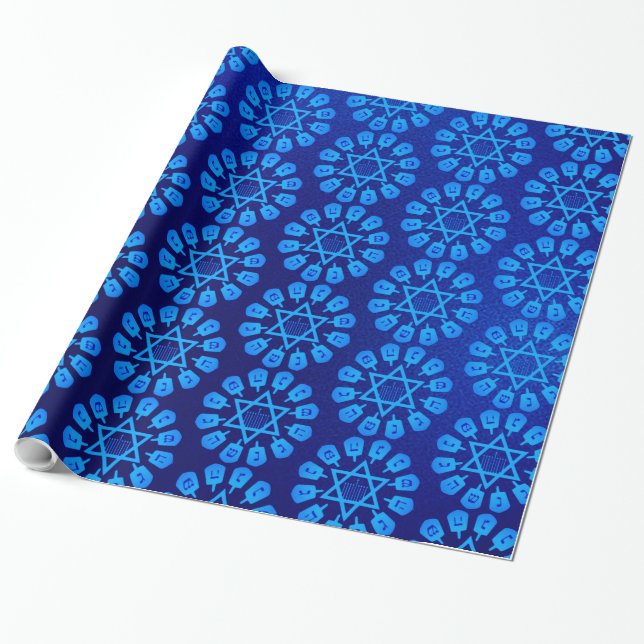 Blue Star Of David Hanukkah Wrapping Paper (Unrolled)