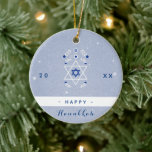 Blue Star of David Happy Hanukkah Dated Elegant  Ceramic Ornament<br><div class="desc">Decorate your Christmas tree with this cool,  Hanukkah theme ornament! Easily change the text by clicking on the "personalise this template" option.</div>