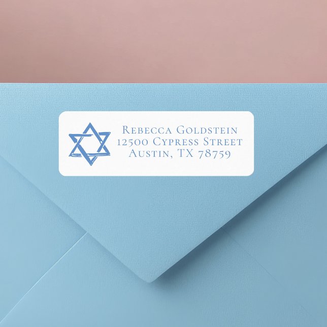 Blue Star of David Jewish Family Return Address Label (Creator Uploaded)