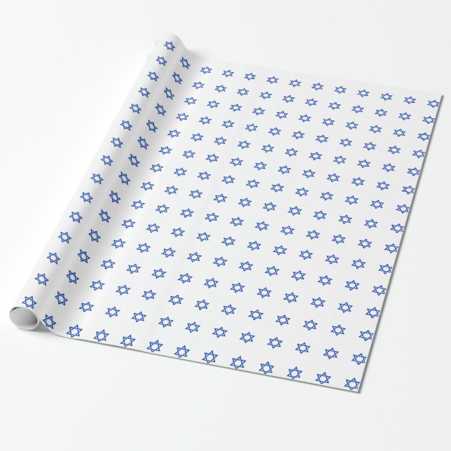 Blue Star of David on White Wrapping Paper (Unrolled)