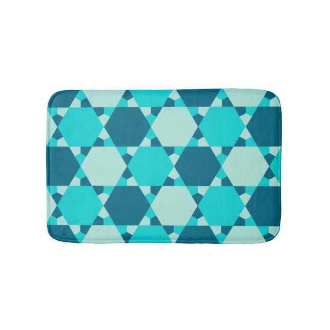 Blue Star of David Optical Illusion Pattern Bath Mat (Front)