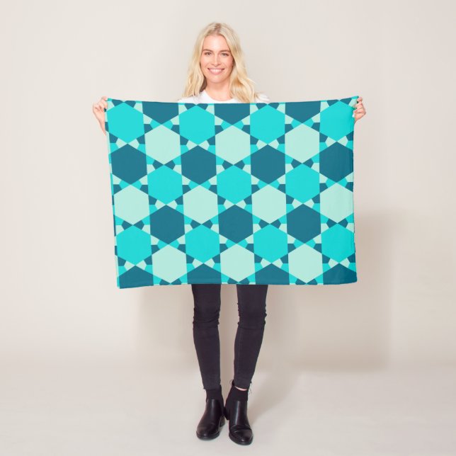 Blue Star of David Optical Illusion Pattern Fleece Blanket (In Situ)