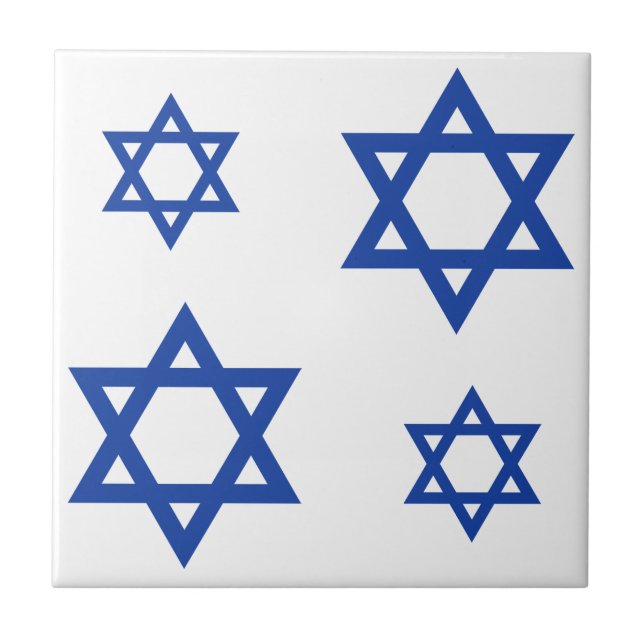 Blue Star of David Repeat Pattern Ceramic Tile (Front)
