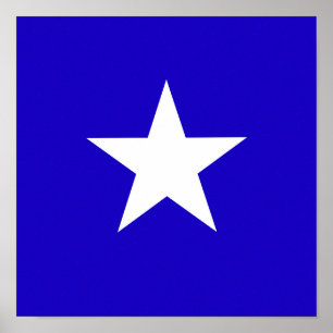 Blue star on white background poster