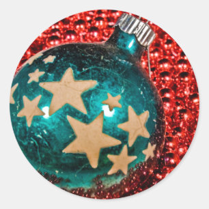 Blue Star Ornament Holiday Cards Envelope Stickers