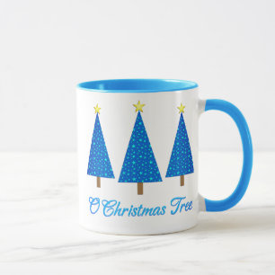 Blue Star Pattern Modern Christmas Trees Mug