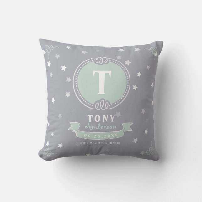 Blue star personalised baby pillow keepsake (Front)