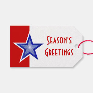 Blue Star Red print Season's Greetings gift tags