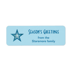 Blue Star 'Season's Greetings' text small pale Return Address Label