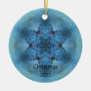 Blue Star Snowflake Mosaic -personalise Ceramic Ornament