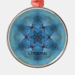 Blue Star Snowflake Mosaic -personalise   Metal Ornament
