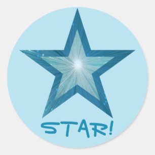 Blue Star 'STAR!' round sticker pale blue