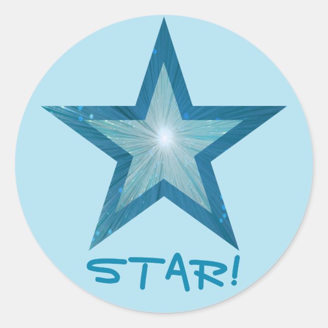 Blue Star 'STAR!' round sticker pale blue (Front)