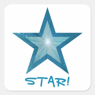 Blue Star 'STAR!' square sticker white