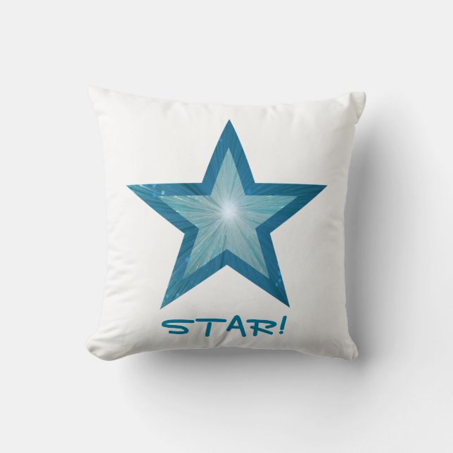 Blue Star 'STAR!' throw pillow square white (Front)