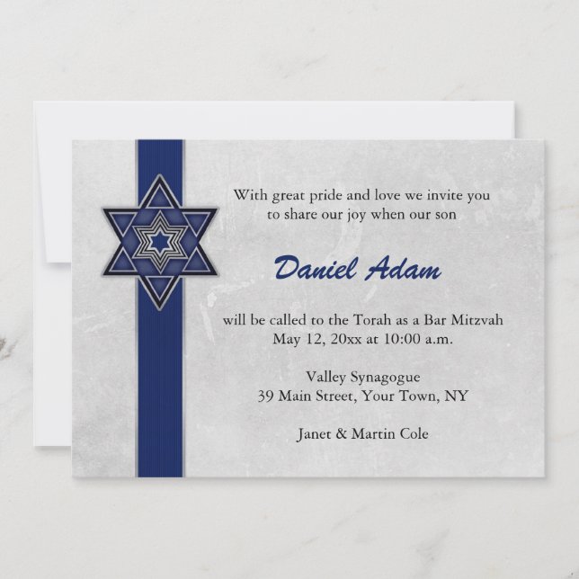 Blue Star Stripe Bar Mitzvah Invitation (Front)