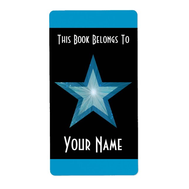 Blue Star stripe bookplate label large black (Front)