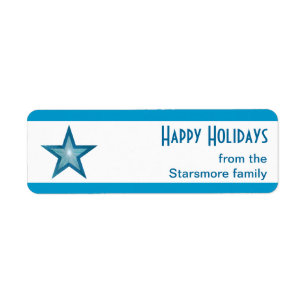 Blue Star stripe Happy Holidays text small white Return Address Label
