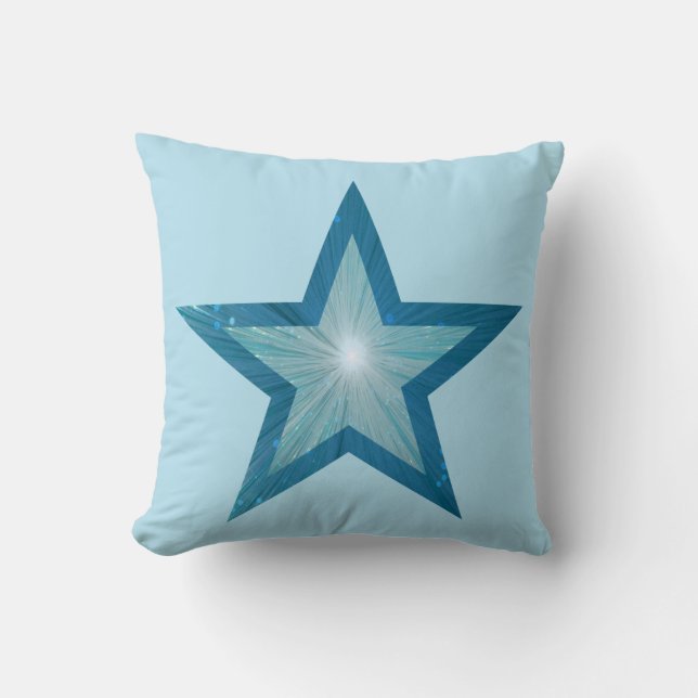 Blue Star 'Text' throw pillow square pale blue (Front)