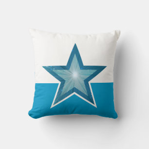 Blue Star throw pillow square blue white