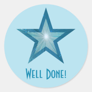 Blue Star 'Well Done!' round pale blue Classic Round Sticker