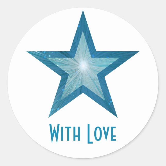 Blue Star 'With Love'' round sticker white (Front)