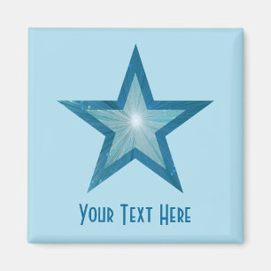 Blue Star 'Your Text' magnet square pale blue