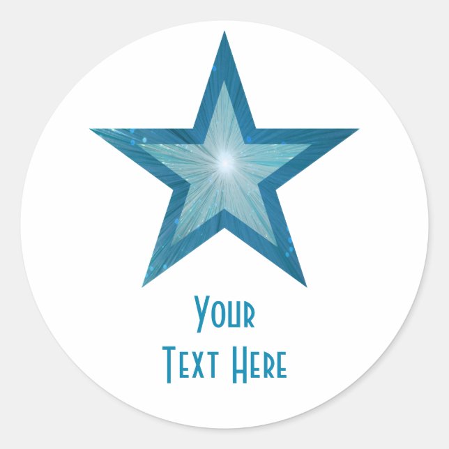 Blue Star 'Your Text' round sticker white (Front)