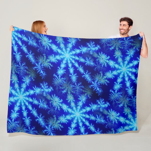 Blue Starburst Mandelbrot Psychedelic Fractal Fleece Blanket (In Situ)